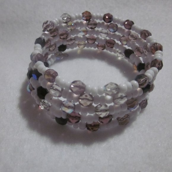 Multi Purple & White Memory / Wrap / Bracelet - Picture 1 of 5